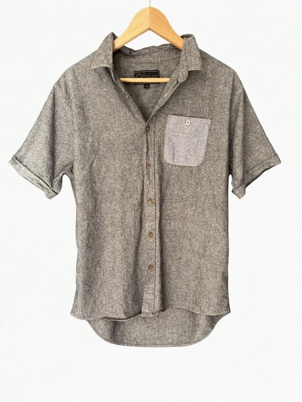 West Forty Nine Grey Textured Short Sleeve Button-Down Shirt Size L, 100% Cotton